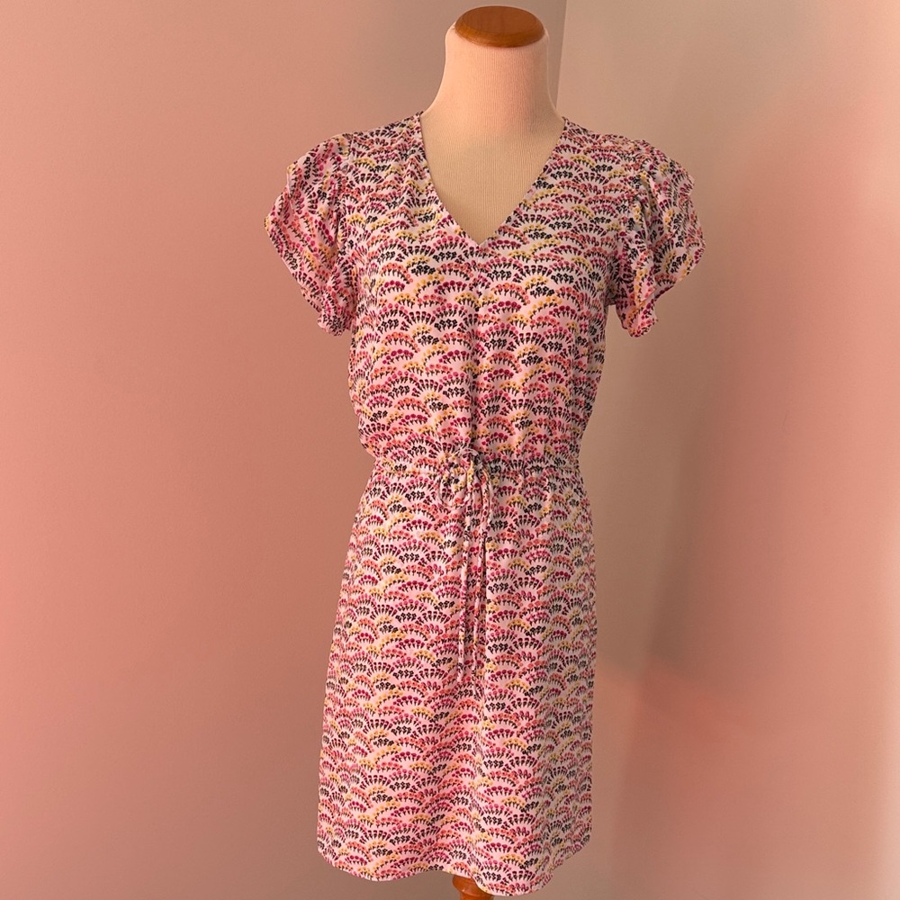 Maison Jules Pink Multi-Print V-Neck Drawstring Mini Dress